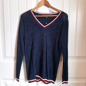 Tommy Hilfiger NWT Navy Floral Ivy Pointelle Long Sleeve Top SZ L